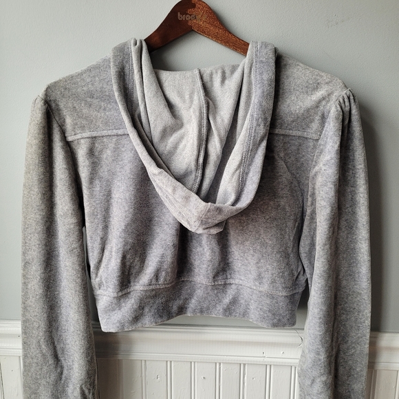 Vintage Y2K Gray Velour/Velvet Zip up Cropped Hoodie Jacket Arizona Large - Picture 8 of 14